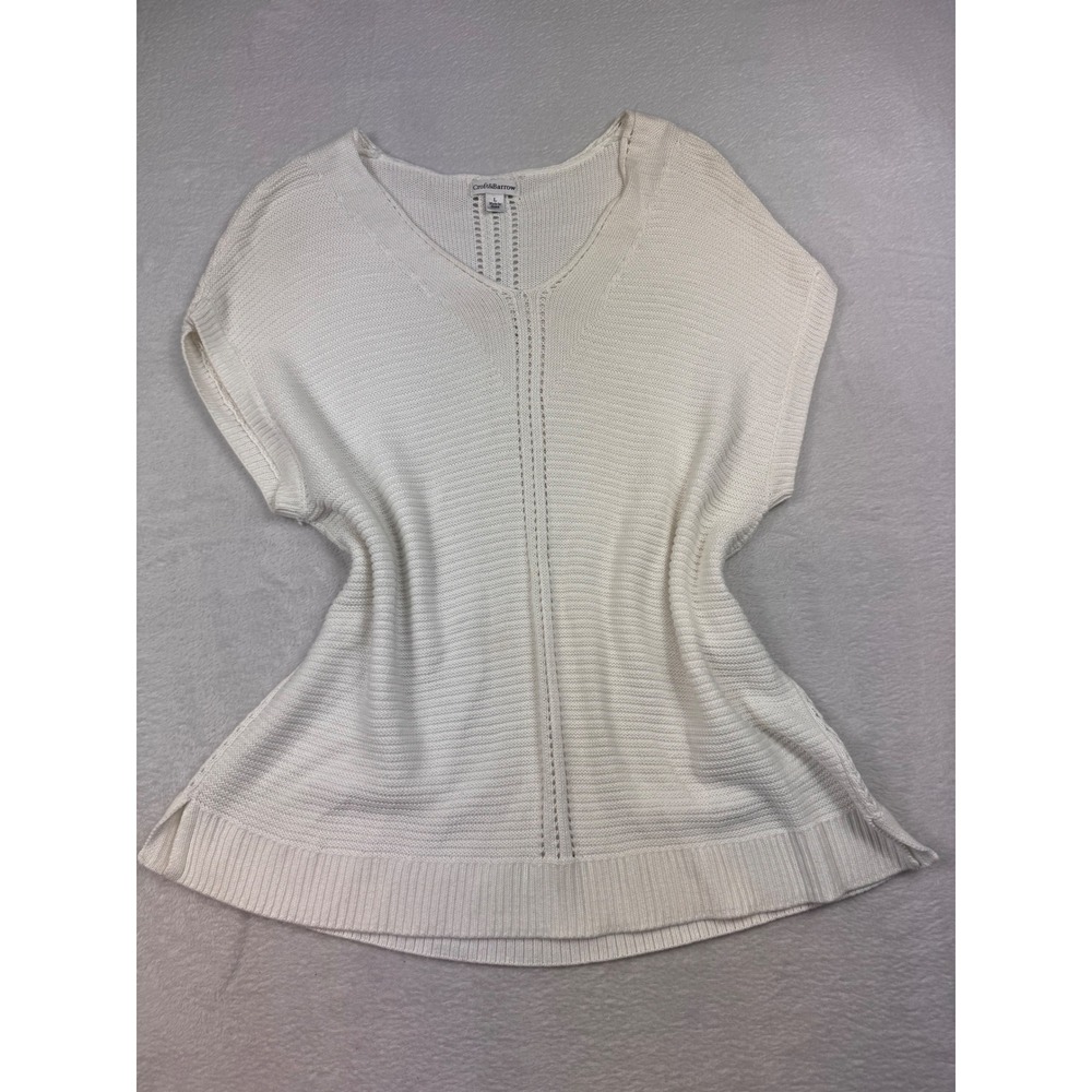 Croft & Barrow Womens White V-Neck Short Sleeve Textured Knit Sweater Top Large